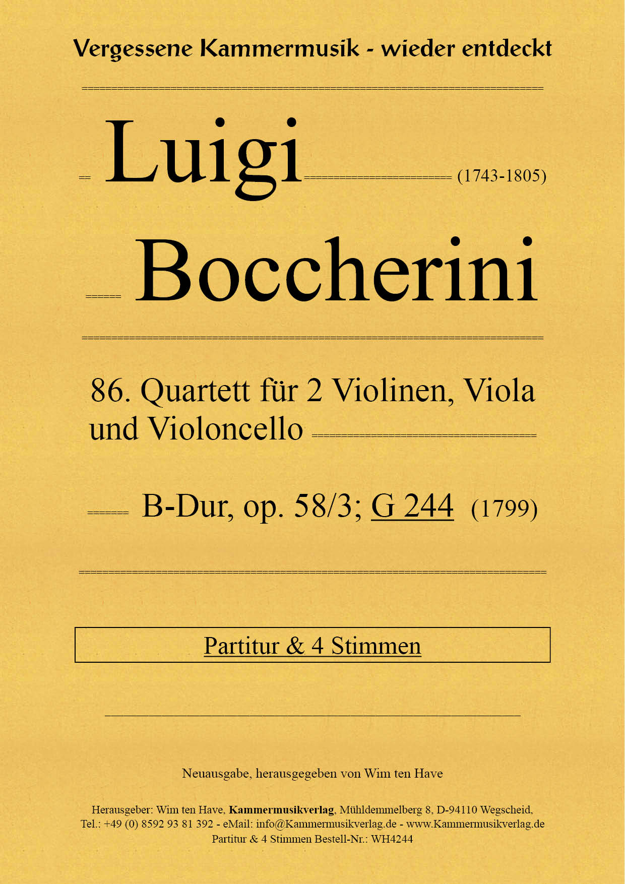 Boccherini: String Quartet in B-flat Major, G 244, Op. 58, No. 3