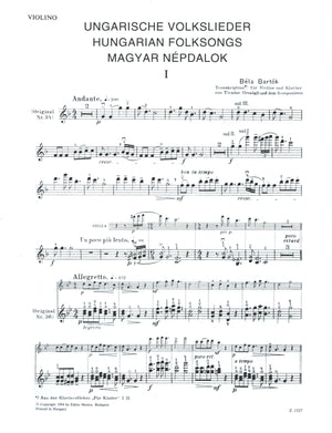 Bartók: Hungarian Folksongs (trans. Országh)