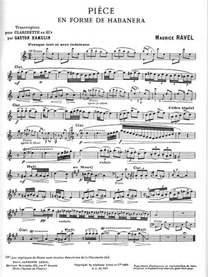 Ravel: Pièce en forme de Habanera (arr. for clarinet)