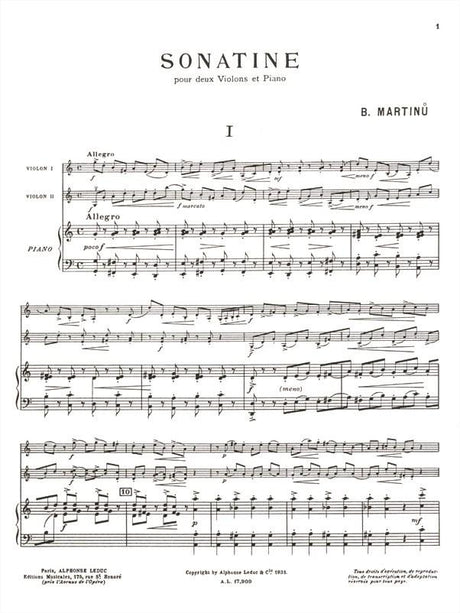 Martinů: Sonatina for 2 Violins and Piano, H. 198