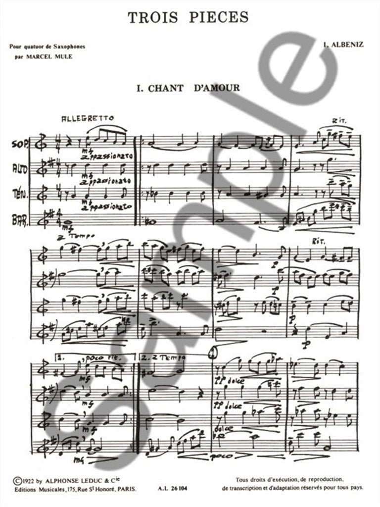 Albéniz: 3 Pieces (arr. for sax quartet)