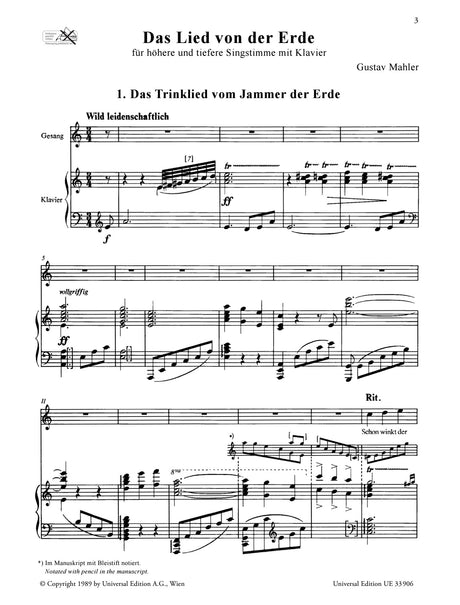 Mahler: Das Lied von der Erde (Version for Voices and Piano)