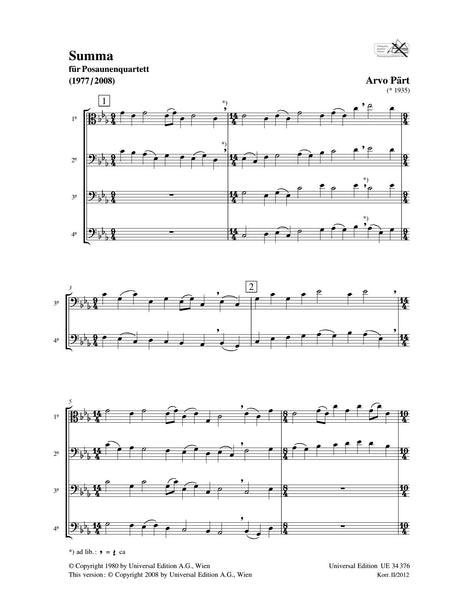 Pärt: Summa (for trombone quartet)