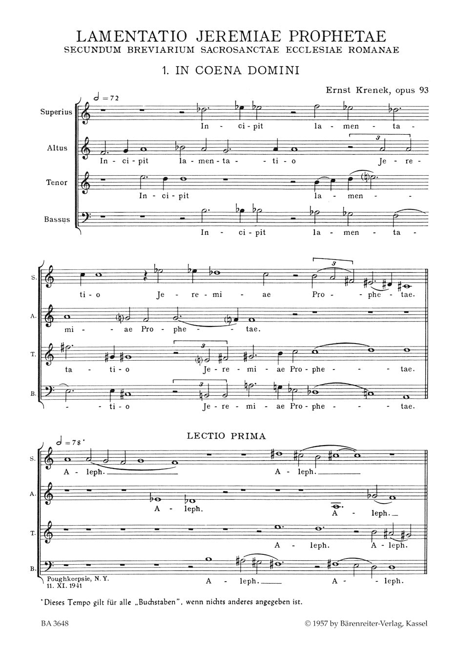 Krenek: Lamentatio Jeremiae Prophetae, Op. 93