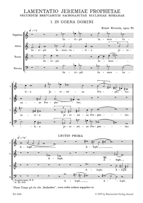 Krenek: Lamentatio Jeremiae Prophetae, Op. 93