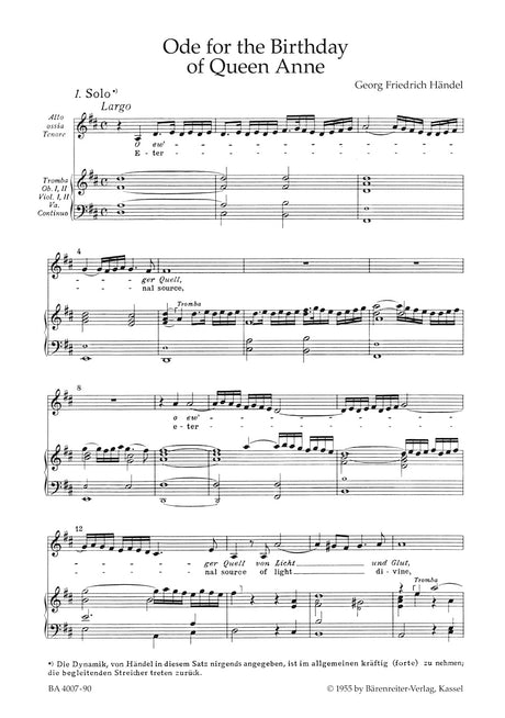 Handel: Ode for the Birthday of Queen Anne, HWV 74