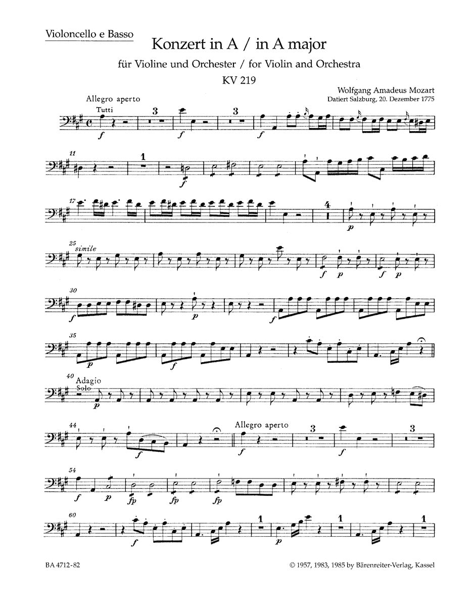 Mozart: Violin Concerto No. 5 A Major, K. 219 - Ficks Music