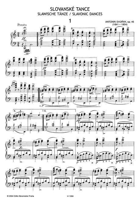 Dvořák: Slavonic Dances, Op. 46 (arr. for solo piano)