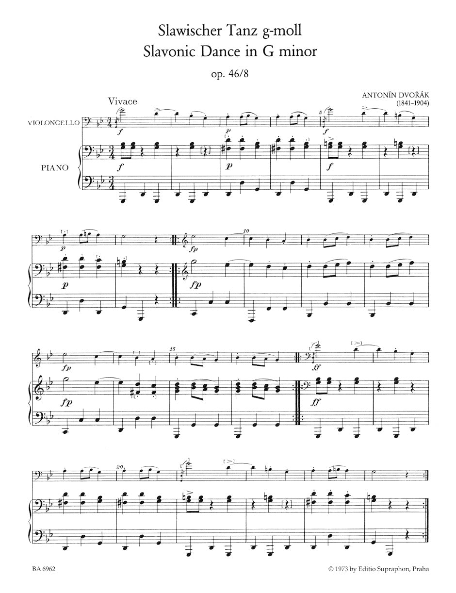 Dvořák: Slavonic Dances, Op. 46, Nos. 3 and 8 (arr. for cello & piano)