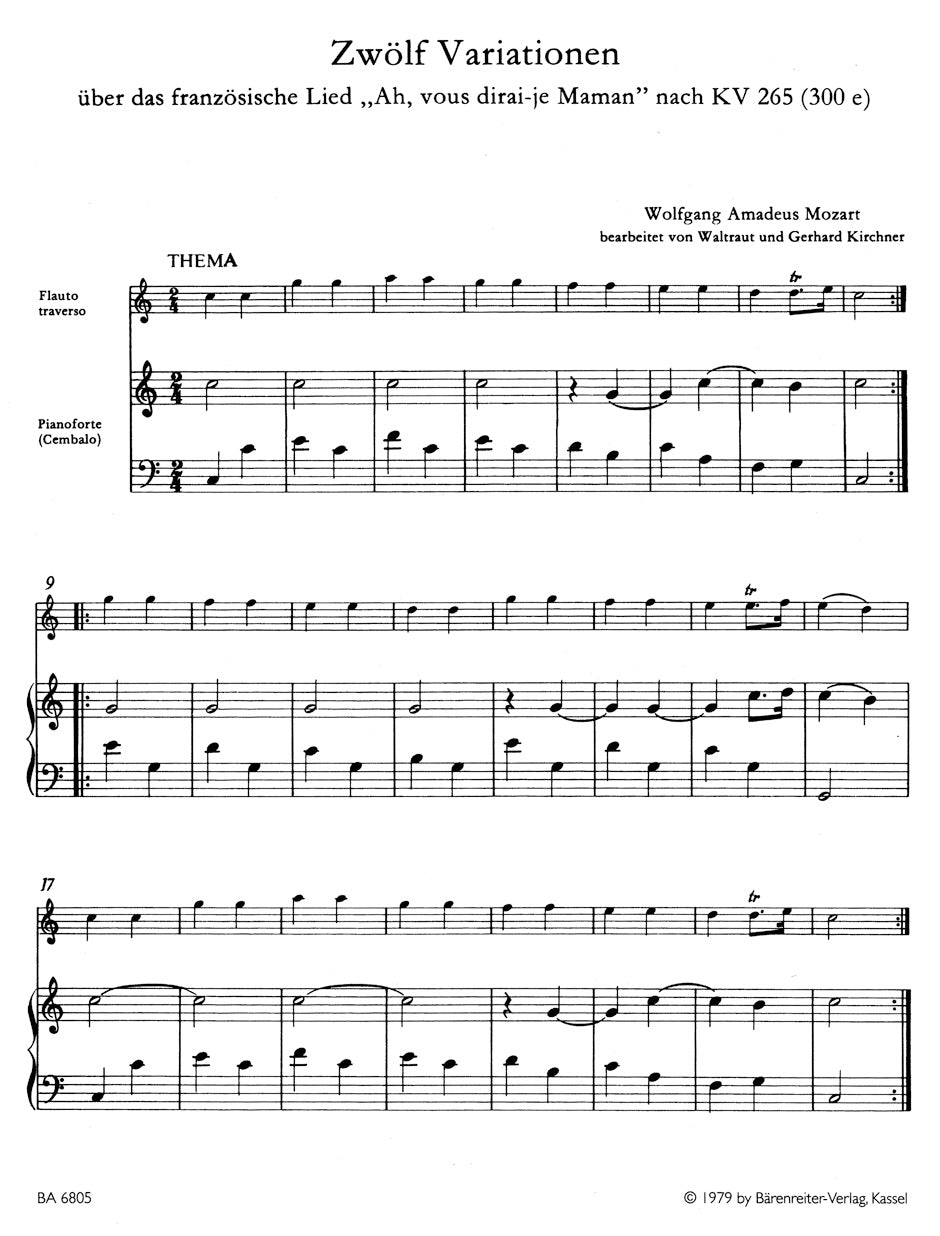 Mozart: 12 Variations on "Ah, vous dirai-je Maman", K. 265 (300e) - arr. for Flute