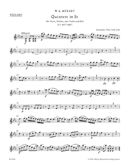 Mozart: Horn Quintet in E-flat Major, K. 407 (386c)