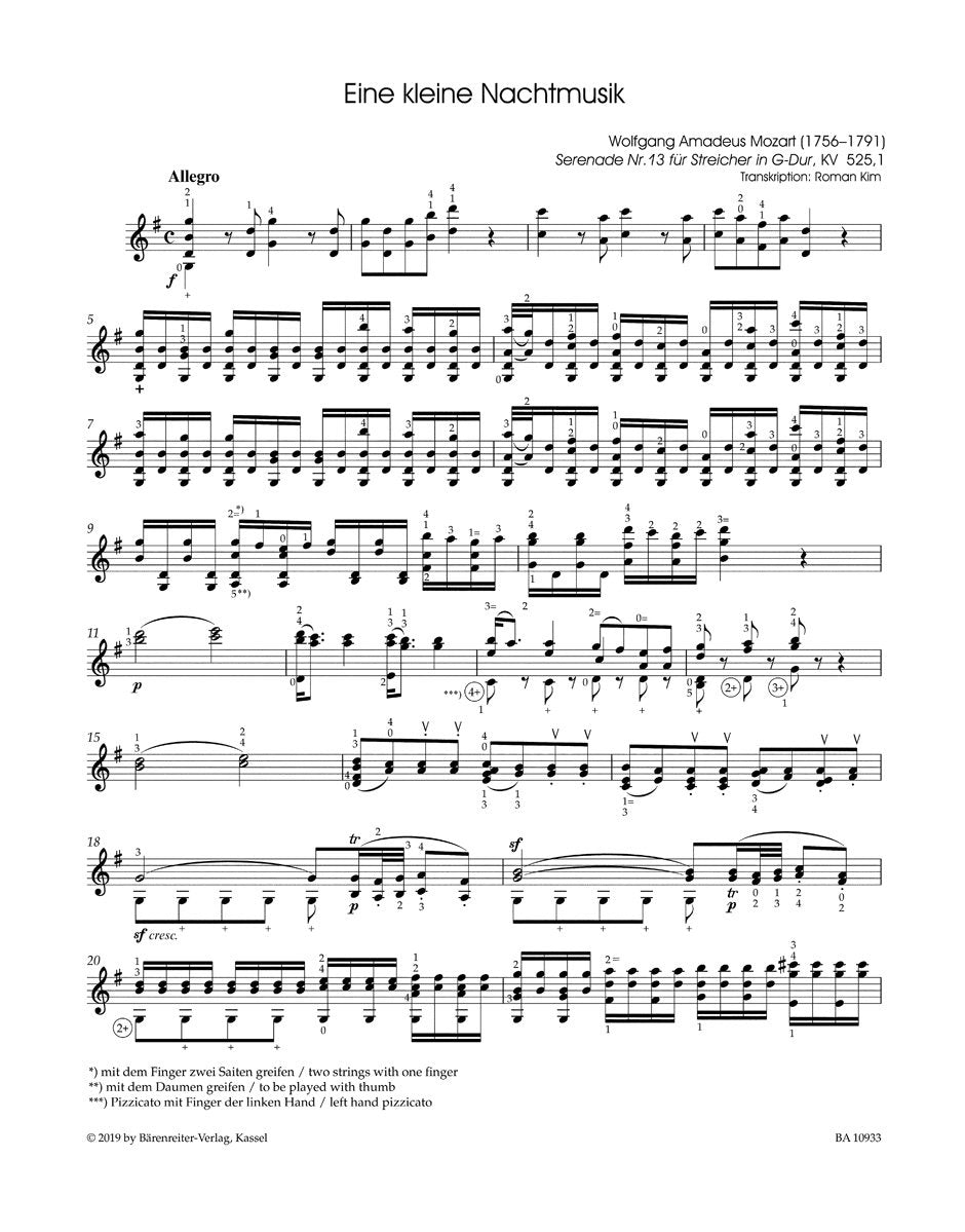 Mozart: Eine kleine Nachtmusik (Arranged for Solo Violin) - Music
