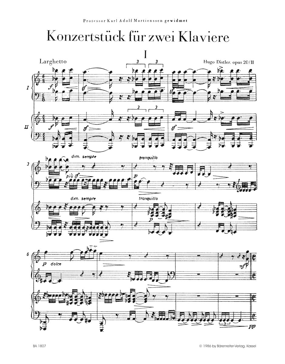 Distler: Concert Piece for Two Pianos, Op. 20, No. 2