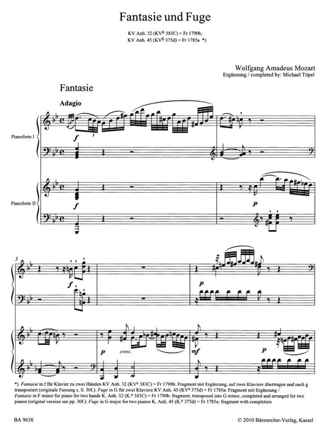Mozart: Fantasia and Fugue, K. Anh. 32/45; Sonata Movement, K. Anh. 42