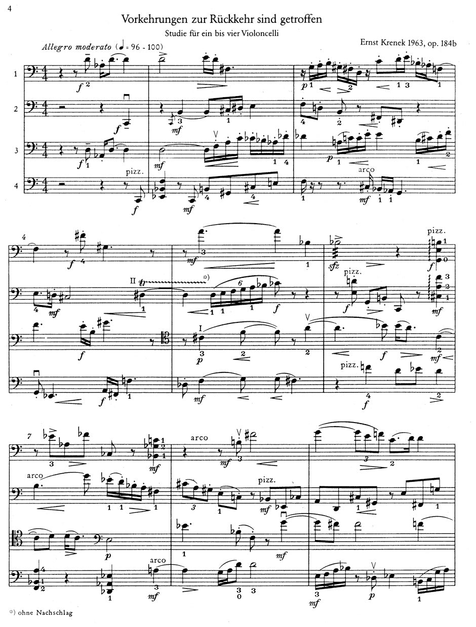 Krenek: 2 Studies for 1-4 Cellos, Op. 184a/b