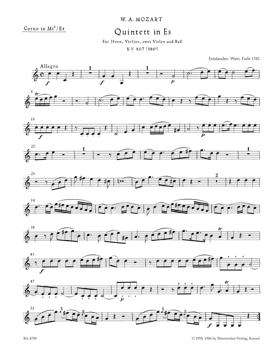 Mozart: Horn Quintet in E-flat Major, K. 407 (386c)