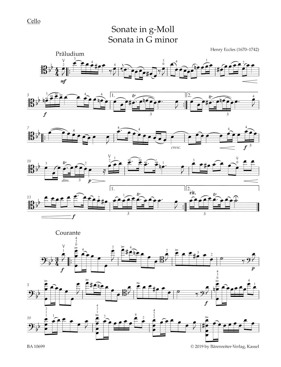 Eccles: Sonata in G Minor (arr. for cello)