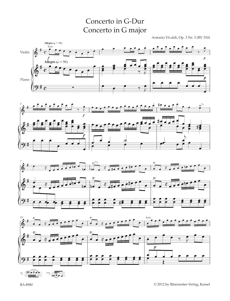 Vivaldi: Violin Concerto in G Major, RV 310, Op. 3, No. 3